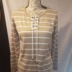 Calvin Klein striped lace up sweater